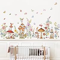 decalmile Garden Flower Wall Stickers Wildflower Mushroom Wall Decals Living Room Girls Bedroom Baby Nursery Wall Decor