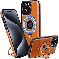 Compatible for iPhone 15 Pro Max Standing case magsafe,Premium Real Leather, Vegan, Luxury,Elegant,Design case Protective Shield Non-Slip Grip Vintage, Stitching Leather for Man&Women (Brown)