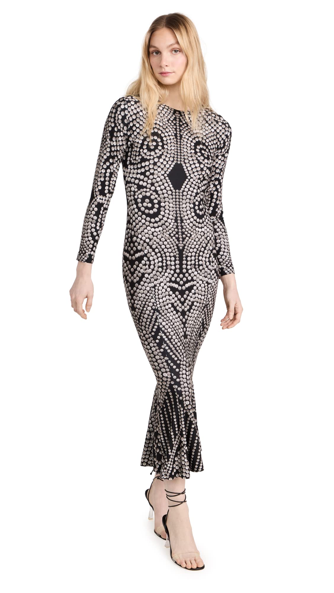 Norma Kamali Women's Long Sleeve Crew Fishtail Dress