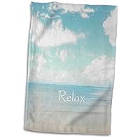 3D Rose Print of Word Relax On Soft Aqua and Cream Beach Scene Hand Towel, 15