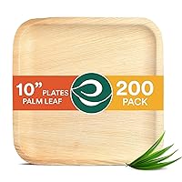 Compostable 10 Inch Palm Leaf Square Plates (200 Count) Like Bamboo Plates | Biodegradable | Eco-Friendly, Microwave & Oven Safe