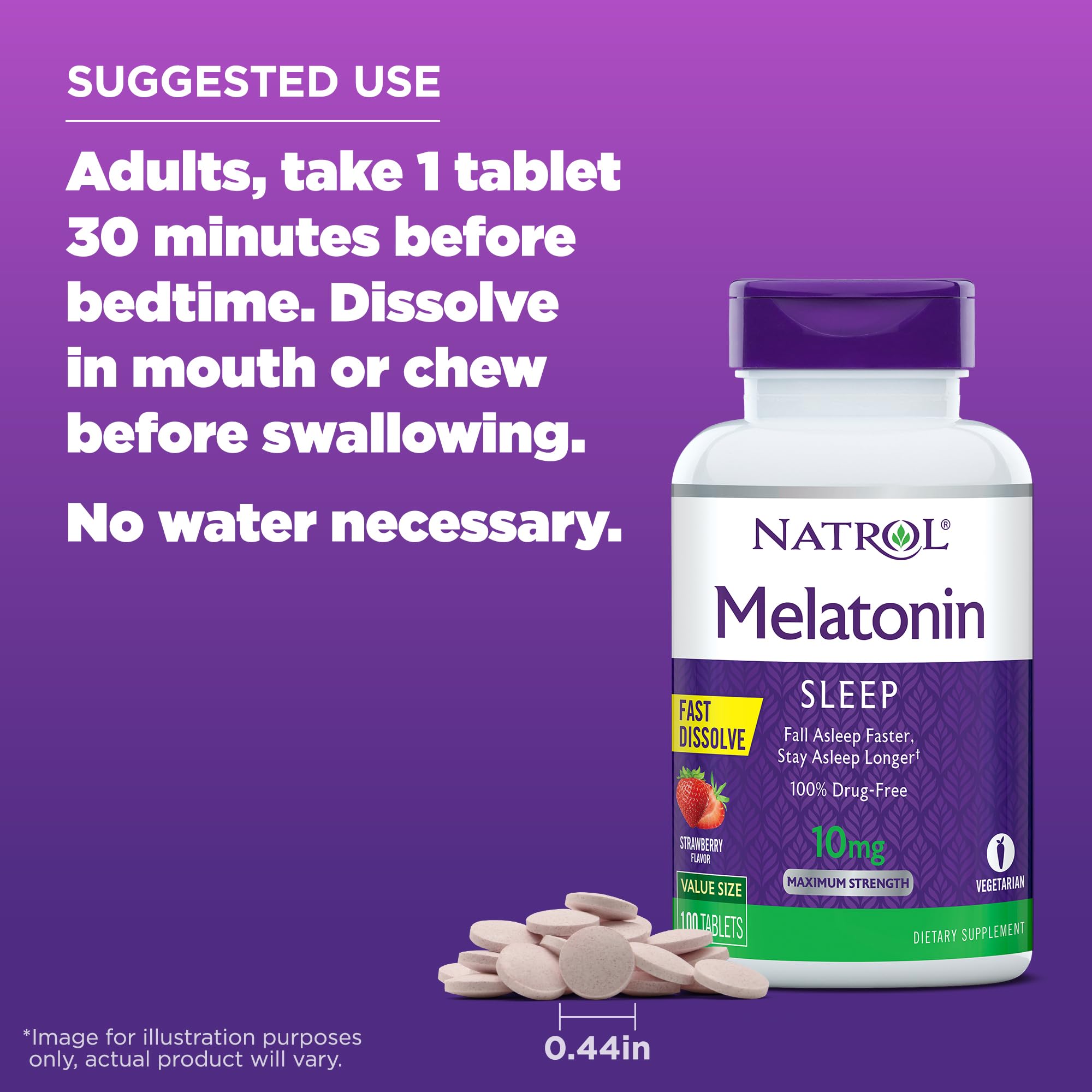 Natrol Melatonin Fast Dissolve Tablets, Helps You Fall Asleep Faster, Stay Asleep Longer, Easy to Take, Dissolve in Mouth, Strengthen Immune System, Maximum Strength, Strawberry Flavor, 10mg, 100Count