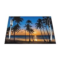 Placemats Set of 6 Non-Slip Heat-Resistant Wipeable Woven Spring Placemats for Dining Table Mats Outdoor-Hawaii Beach