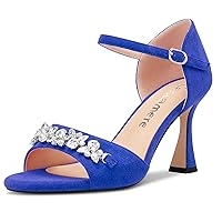 Castamere Women Mid Heel Open Toe Ankle Strap Rhinestone Crystal Sandals Wedding Prom 3.3 Inches Heels