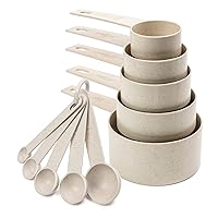 Cream Wheat Straw Measuring Cups Spoons Set Cooking Baking Tools 10pc