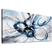 yiijeah Large Abstract Canvas Art Elegant Combination of Tones Modern Living Room Wall Decor Black and White Gray Background Blue Gradient Picture Size 24x48