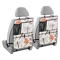 Car Seat Protector with Organizer - Dragonfly and Wildflowers Back Seat Protector Kick Mats, Waterproof Back Seat Protector with Mesh Pockets & Tablet Holder