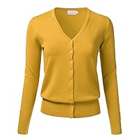 Women's Button Down V-Neck Long Sleeve Knit Cardigan with Sleeve Button Detail (S-3XL)