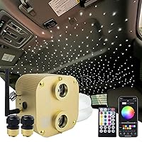 Dual-Head Twinkle RGBW 20W Fiber Optic Light 1100pcs*0.03in*13.1ft Cable, Dual Port Starlight Headliner for Car Home Ceiling Decor Sound Activated Bluetooth/APP Remote Control Light Box