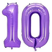 40 Inch 10 Purple Number Balloons Mylar Foil Helium Digital Balloon Baby Shower Party Ocean Mermaid Theme 10th Birthday Decor Supplies 10th Birthday Balloons 10 Year Photo Shoot Anniversary
