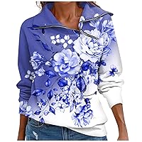 Women Gradient Quarter Zip Pullover Loose Fit Long Sleeve Tie Dye Sweatshirts Fashion Going Out Daily Outfit