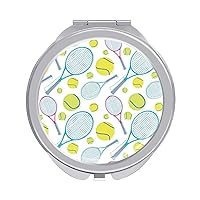 Tennis Pattern Compact Mirror Round Portable Pocket Mirror Travel Makeup Mirror for Home Office