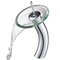 Kraus KGW-1700CH-CL Single Lever Vessel Glass Waterfall Bathroom Faucet Chrome with Clear Glass Disk