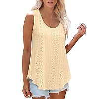 Women's Tank Tops Dressy，Womens Sleeveless Eyelet Embroidery Scoop Neck Loose Fit Tanks Summer Flowy Tunic Blouses