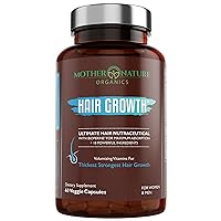 Hair Growth Supplement for Thicker, Fuller Hair & Faster Regrowth w/Collagen, Keratin, Biotin, Vitamins for Hair, Skin, Nails, Non-GMO, Vegan (60 Capsules)
