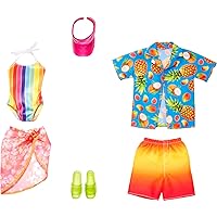 Fashions Doll Clothes and Accessories Set, Beach 2-Pack for Barbie and Ken Dolls with 2 Complete Swim Outfits