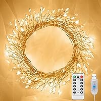 USB Fairy Lights with Remote, 20FT 200 LEDs Twinkle Firecracker Cluster Lights with Timer & 8 Modes Waterproof Copper Wire String Lights for Bedroom/DIY/Party/Christmas/Wedding