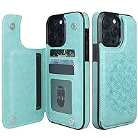 Nvollnoe iPhone 13 Pro Max Case, Heavy Duty Protective Leather RFID Blocking Shockproof Slim Wallet, Flora Pattern, Mint
