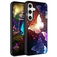 GUAGUA for Samsung Galaxy S24 Case Glow in The Dark, Samsung S24 Phone Case, Beautiful Black Butterfly Noctilucent Luminous Slim Shockproof Phone Case Galaxy S24 6.2 Inch for Women Men Gifts, Black