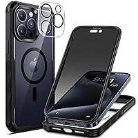 seacosmo Magnetic Case for iPhone 15 Pro Max, Privacy Screen Protector and Camera Lens Protector, [Military Grade][Full Body Protection], with iPhone 15 Pro Max Anti-Peep Case Magsafe, Black