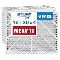 Aerostar 16x20x4 MERV 11 Pleated Air Filter, AC Furnace Air Filter, 6 Pack (Actual Size: 15 1/2