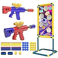 TEMI 2 in 1 Shooting Game Toy for Kids, 2pk Foam Ball Popper Air Guns with Shooting Target, 24 Foam Balls, 40 Foam Darts, Indoor and Outdoor Toys for Kids Ages 4 5 6 7 8 9 10+ Years Old Boys, Girls