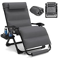Oversized Zero Gravity Chairs, XL Anti Gravity Chair, Folding Lounge Recliner, Reclining Patio Chair for Lawn Backyard w/Washable Cushion Cover, Cup Holder, Support 350lbs, Gray