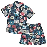 visesunny Toddler Boys 2 Piece Outfit Button Down Shirt and Short Sets British Style Beard Boy Summer Outfits 3-10Y