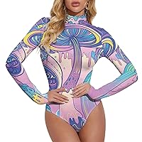 Trippy Drawing Basic Women's Jumpsuit Long Sleeve Turtleneck Bodysuit Top Sexy Stretchy Leotard