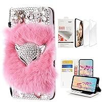 STENES Bling Wallet Phone Case Compatible with Samsung Galaxy A54 5G - Stylish - 3D Handmade Luxury Fox Flowers Design Leather Cover with Screen Protector [2 Pack] - Pink