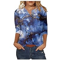 2024 Summer Trendy Fashion Clothes Womens Tops Tees Blouses Print 3/4 Length Sleeve Button Down Shirts for Women