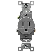 ENERLITES Single Receptacle Outlet, Tamper-Resistant, Commercial Grade, 3-Wire, Grounding Screw, 2-Pole, 5-15R, 15A 125V, UL Listed, 61150-TR-GY, Gray