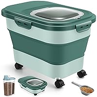Dog Food Storage Container - Up to 20lbs Collapsible Dog Food Container with Casters, Scoop and 2.5L Small Pet Food Container to Keep Dry Pet Food Fresh (Green)