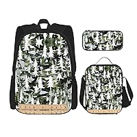 White Trees Camo Backpack Travel Daypack With Lunch Box Pencil Bag 3 Pcs Set Casual Rucksack Fashion Backpacks