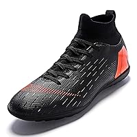 Soccer Boots Shoes for Big Boy - Turf Indoor Youth Football Shoes - High Top Ankle Boots Colorful Ribbon for Men - Outdoor Training TF/AG