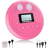 MONODEAL CD Player Portable, Rechargeable CD Player with Speakers, Anti-Skip CD Player for Car and Home, Walkman CD Player with Headphones for Audio Book Music (Rose Red)