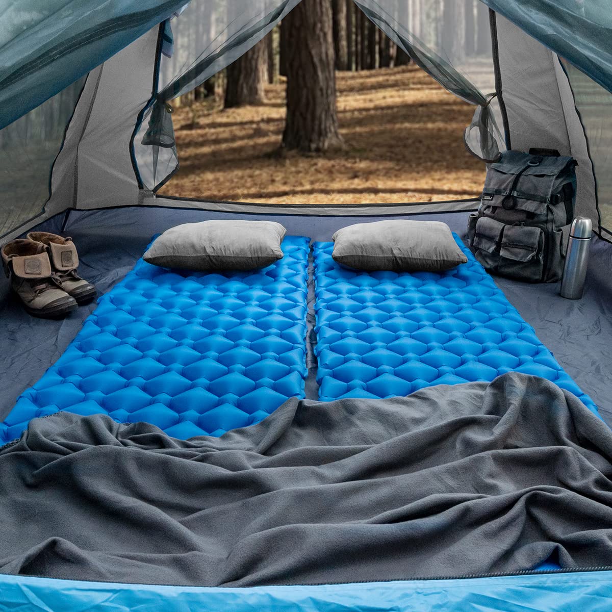 SmartRest Sleeping Pad for Camping - Ultralight Inflatable Air Mat Mattress for Backpacking, Hiking - Camping Gear Essentials and Accessories - S2 Blue