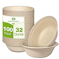 Paper Party Serving Bowls For Salad, Ice Cream, Dessert And Hot Soup 32oz Heavy Duty, Eco-friendly Disposable Biodegradable Compostable, Made Of Sugarcane, 100 Pack
