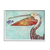 Stupell Industries Pelican's Lost Supper Fish and Patterned Feathers, Design by Lisa Morales, White Framed, 16 x 20