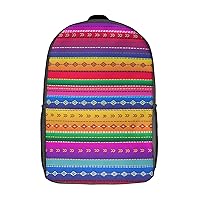 Ethnic Mexican Colorful Stripes Laptop Backpack for Men Women 17 Inch Travel Computer Bag Fashion Daypack
