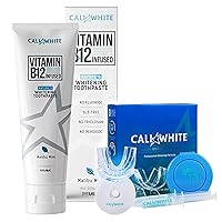 Cali White Vegan Toothpaste & Whitening Kit with Vitamin B12, Organic Mint, Fluoride-Free, SLS Free, Gluten-Free, Xylitol. All Natural, for Sensitive Teeth