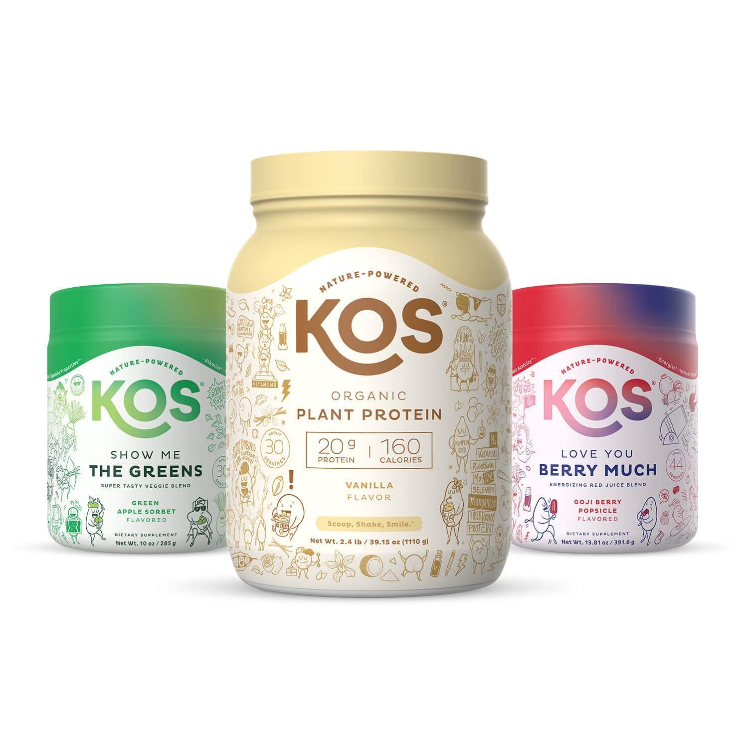 KOS PowerPlant Bundle (Organic Plant-Based Vanilla Protein Powder + Organic Reds Blend + Organic Greens Blend)