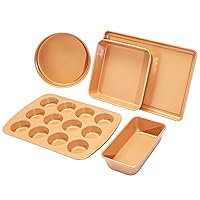 Amazon Basics Ceramic Nonstick Baking Sheets and Pans Bakeware Set, 5-Piece Set- Copper Color