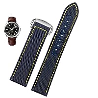 19mm 20mm Canvas Watch Strap for Omega New Seamaster 300 Speedmaster AT150 Leather Nylon Watch Band Men Accessories Blue Black (Color : Blue Yellow Steel, Size : 19mm)