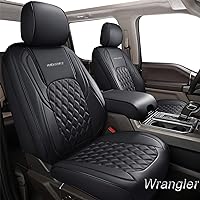 Wrangler JK Seat Cover Front Pair, Waterproof Leather Front Car Seat Protector, JK Seat Cushion Fit for Jeep Wrangler JK 2-Door/4-Door Sahara Sport Rubicon 2007-2017(Front Pair/Black)
