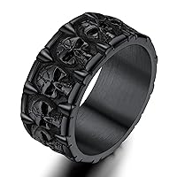 ChainsProMax Can Engrave Men Skull Rings, Stainless Steel Statement Biker Rings, Gold Plated/Black-Send Gift Box