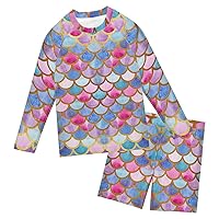 Mermaid Scales Gold Boys Rash Guard Sets Swimsuits Long Sleeve Bathing Suit Infant Bathing Suits Boys,3T