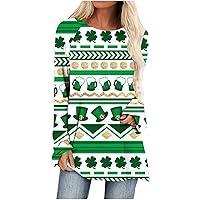 Tops Tunics for Women to Wear with Leggings, Casual Loose Fit Long Sleeves T Shirt St. Patrick's Day Shamrock Pullover Tops