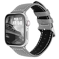 Fullmosa Compatible Apple Watch Band Leather 49mm 45mm 44mm 42mm 41mm 40mm 38mm for iWatch Ultra2/Ultra/SE/SE2/Series 9/8/7/6/5/4/3/2/1,42mm/44mm/45mm/49mm Grey + silver buckle