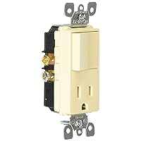 Leviton 5625-I 15-Amp 120-Volt Decora Single-Pole / 5-15R AC Combination Switch, Ivory